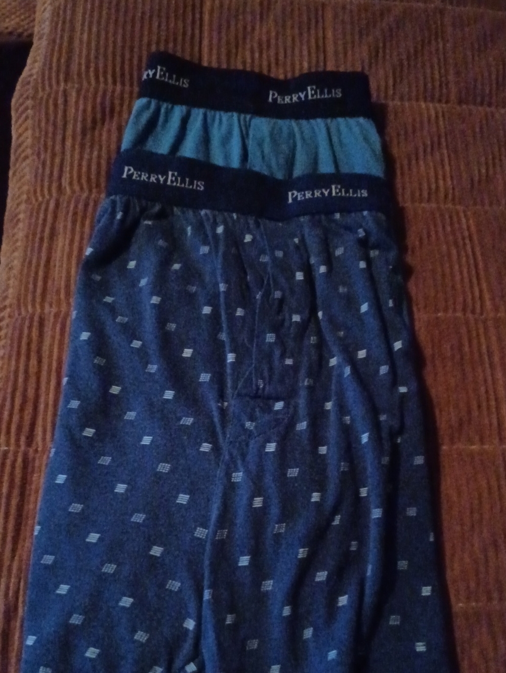 Perry Ellis Men's Blue And Patern Boxer Shorts with Black Waistband - 2 Pack